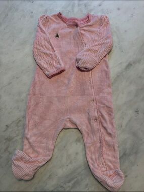 Velour GAP Baby Pink Striped Footed One-Piece Romper